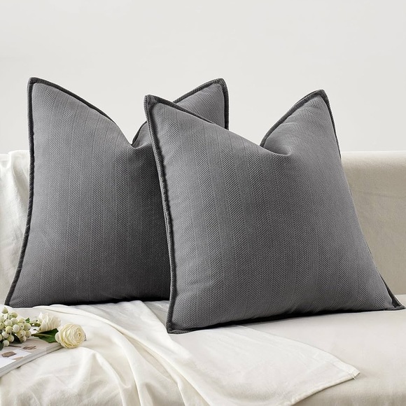 Linen Pillow Covers 24x24 Inch Gray Decorative Throw Pillow Covers Pack Of 2 - Picture 1 of 8